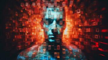 an abstract image of a mans face with red lights generative ai photo