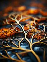 an abstract image of a tree with orange and black leaves generative ai photo
