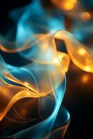 an abstract image of blue and orange flames on a black background generative ai photo