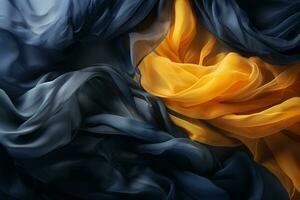an abstract image of blue and yellow fabric generative ai photo