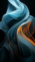 an abstract image of blue and orange waves on a black background generative ai photo