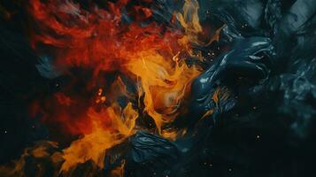 an abstract image of fire and smoke on a black background generative ai photo