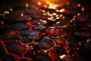 an abstract image of lava and rocks with the sun in the background generative ai photo