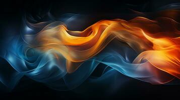 an abstract image of orange and blue flames on a black background generative ai photo