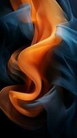 an abstract image of orange and blue smoke on a black background generative ai photo