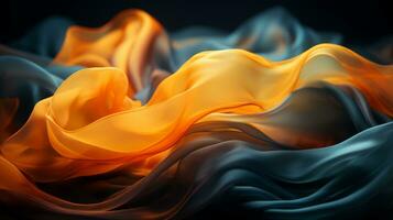 an abstract image of orange and blue fabric on a black background generative ai photo