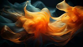 an abstract image of orange and blue smoke on a black background generative ai photo