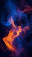 an abstract image of orange and blue smoke on a black background generative ai photo
