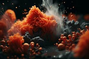 an abstract image of orange flowers and bubbles generative ai photo