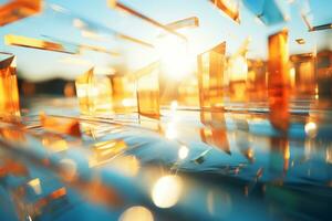 an abstract image of orange cubes floating in water with the sun in the background generative ai photo