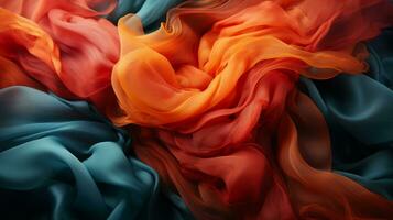 an abstract image of red orange and blue fabric generative ai photo