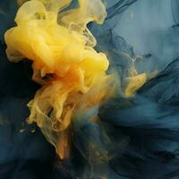 an abstract image of yellow and blue smoke generative ai photo