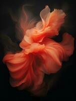 an abstract painting of an orange flower on a black background generative ai photo