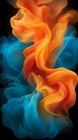 an abstract painting of orange and blue smoke generative ai photo