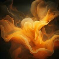 an abstract painting of orange and yellow smoke on a black background generative ai photo