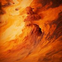 an abstract painting of orange liquid flowing through the air generative ai photo