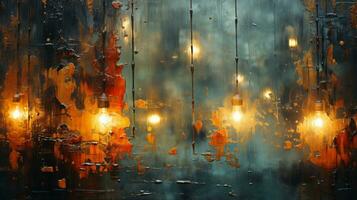 an abstract painting of light bulbs hanging from the ceiling generative ai photo