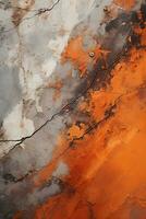 an abstract painting of orange and gray paint on a wall generative ai photo