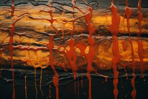 an abstract painting with orange paint dripping down the side generative ai photo