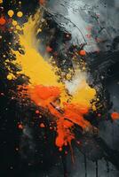 an abstract painting with orange yellow and black paint generative ai photo