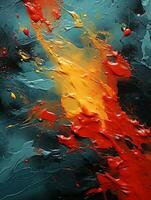 an abstract painting with red orange yellow and black colors generative ai photo