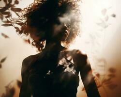 an african american woman with curly hair in the sun generative ai photo