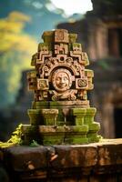 an ancient statue of the sun god in the middle of a jungle generative ai photo