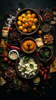 an assortment of food on a black background generative ai photo