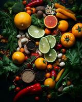 an assortment of fruits and vegetables arranged in a circle generative ai photo