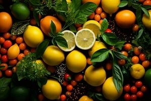 an assortment of lemons oranges and herbs generative ai photo