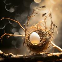 un huevo en un nido en un rama generativo ai foto