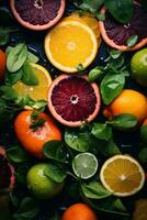 an assortment of oranges lemons limes and spinach generative ai photo