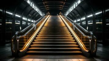 an escalator in an underground train station at night generative ai photo