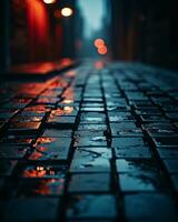 an empty street at night with wet pavement generative ai photo