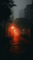 un vacío calle a noche en el niebla generativo ai foto