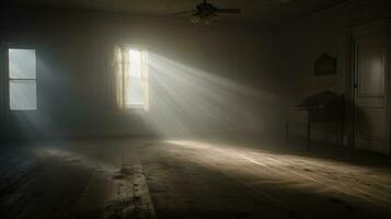 an empty room with sunlight streaming through the windows generative ai photo