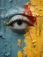 an eye painted on a wall with peeling paint generative ai photo