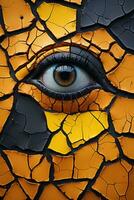 an eye is painted on a cracked orange and black background generative ai photo