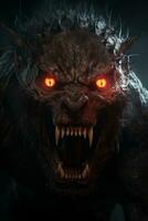 an evil werewolf with glowing red eyes generative ai photo