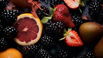an assortment of fruits and vegetables on a table generative ai photo