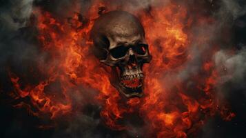 an image of a burning skull with smoke coming out of it generative ai photo