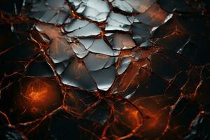 an image of a broken glass with orange and black flames generative ai photo