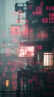 an image of a city at night with red neon signs generative ai photo