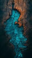 an image of a cracked tree trunk with blue water generative ai photo