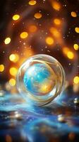 un imagen de un cristal pelota con un azul y oro diseño generativo ai foto