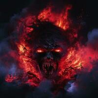 an image of a demon head with red eyes and fire coming out of it generative ai photo