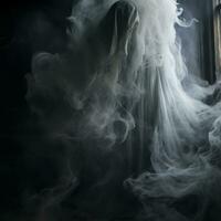 an image of a ghost in a white dress with smoke coming out of it generative ai photo