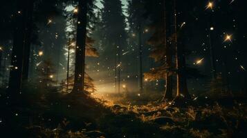 an image of a forest at night with fireflies generative ai photo