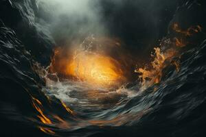 un imagen de un fuego viniendo fuera de el agua generativo ai foto