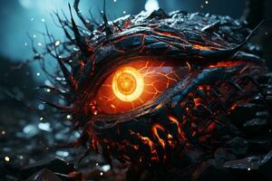 an image of a glowing eye in the dark generative ai photo